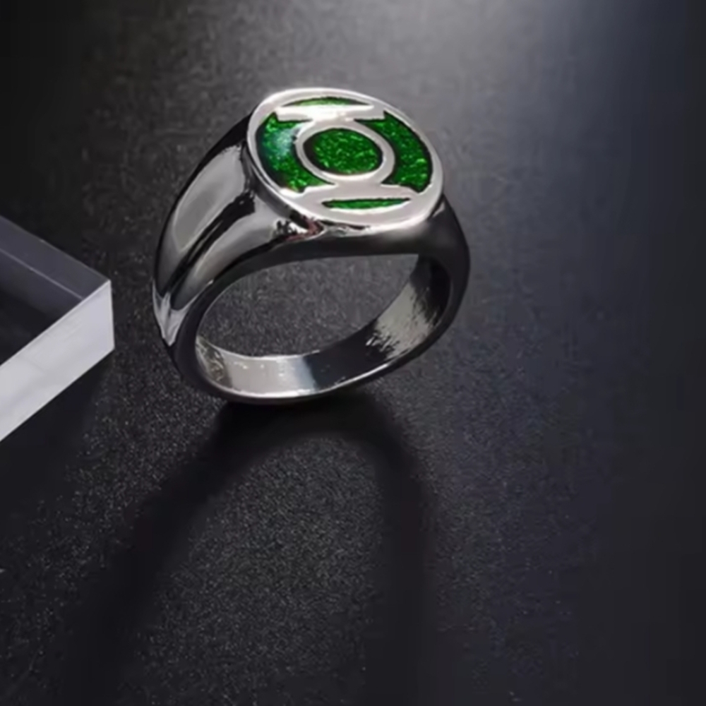 Green Lantern Inspired Silver Signet Ring - Green Enamel Men's Size 10 NEW